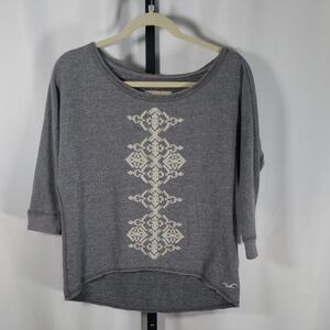 Hollister Embroidered Gray Scoop Neck Cropped Sweatshirt - SZ XS